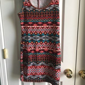 Red aztec design body con dress